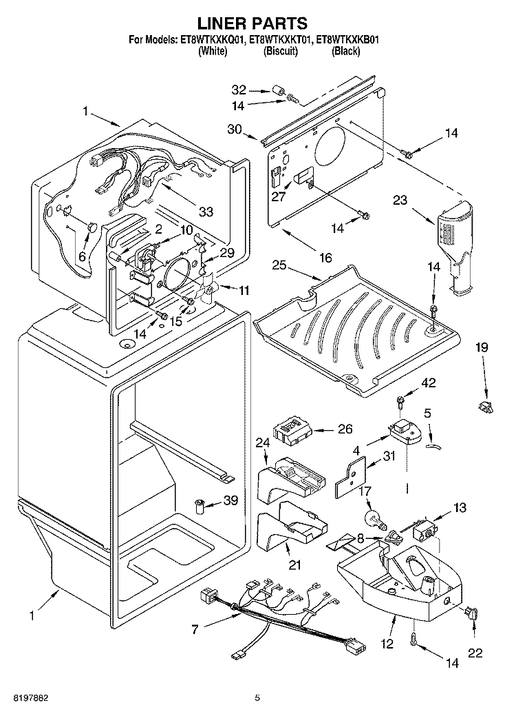 LINER Diagram and Parts List for ET8WTKXKT01  Whirlpool Refrigerator