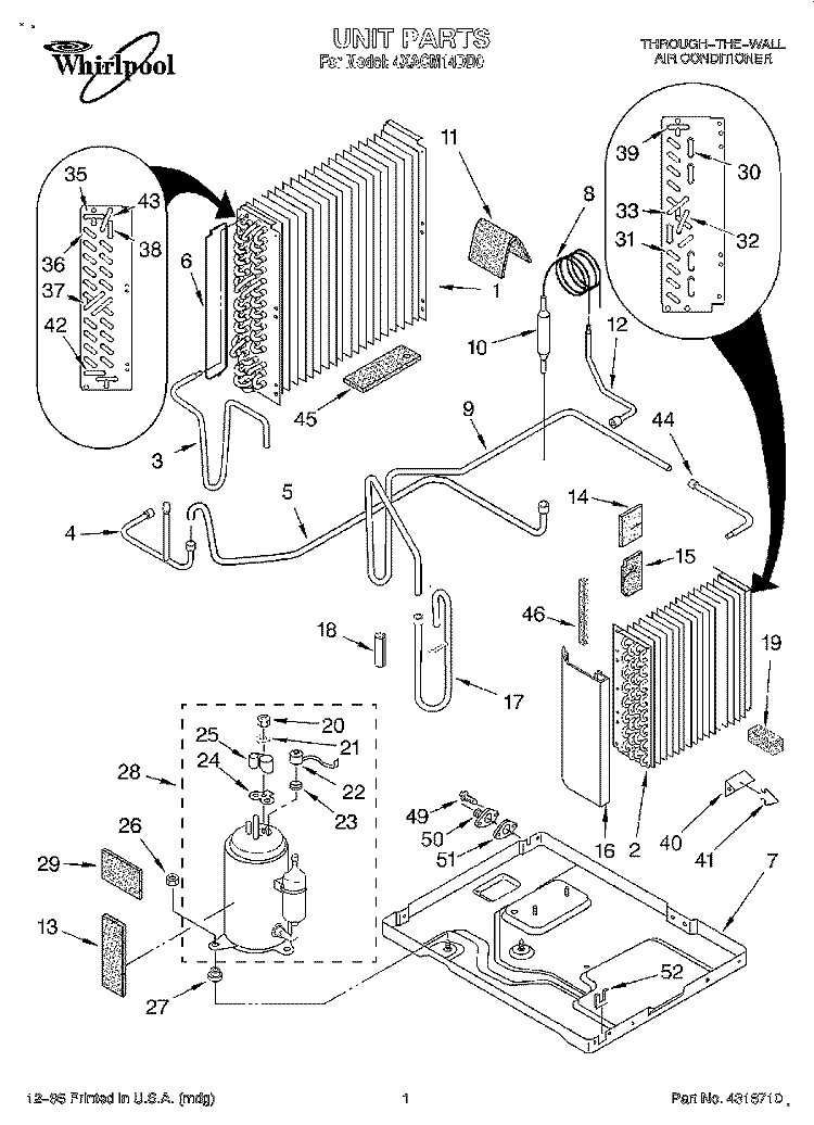 UNIT, LITERATURE Diagram and Parts List for 4XACM14DD0  Whirlpool Air Conditioner