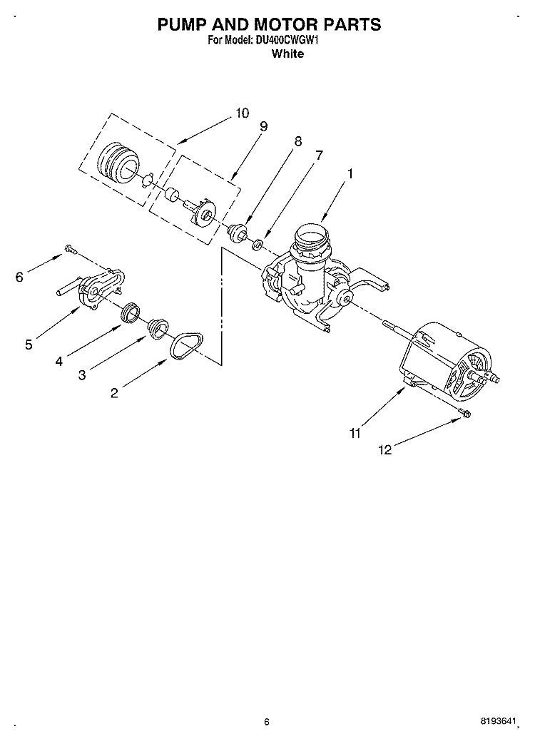 PUMP AND MOTOR Diagram and Parts List for DU400CWGW1  Whirlpool Dishwasher