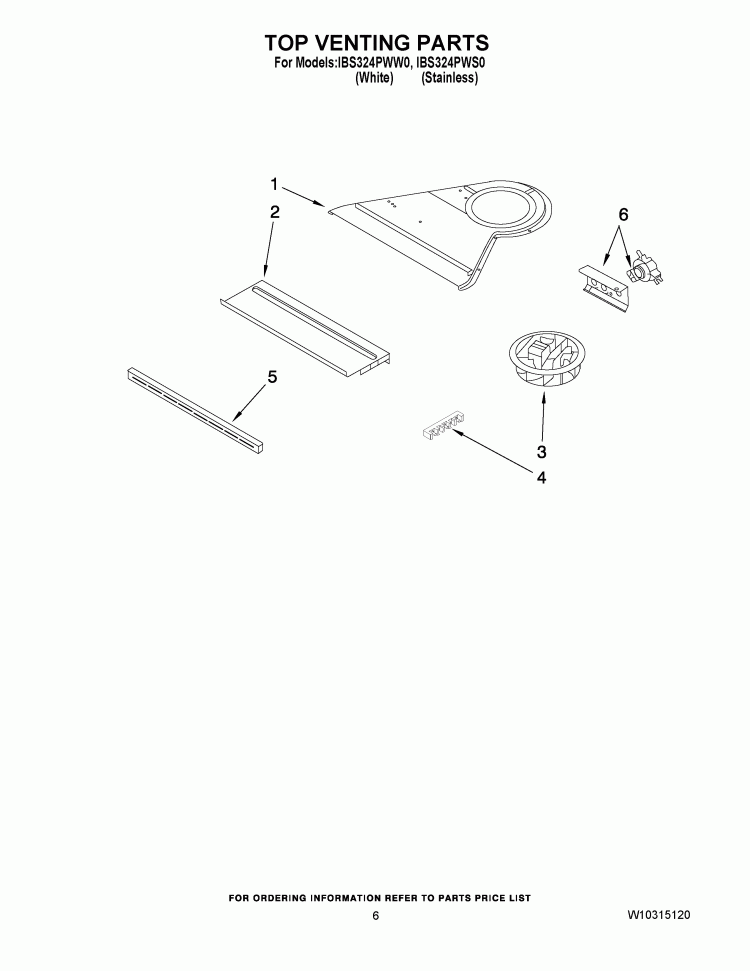 TOP VENTING PARTS Diagram and Parts List for IBS324PWW0  Whirlpool Wall Oven
