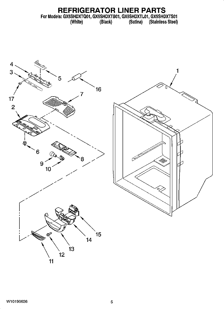 REFRIGERATOR LINER PARTS Diagram and Parts List for GX5SHDXTQ01  Whirlpool Refrigerator