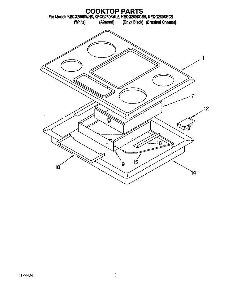 SECTION Diagram and Parts List for KECG260SWH5  KitchenAid Cooktop