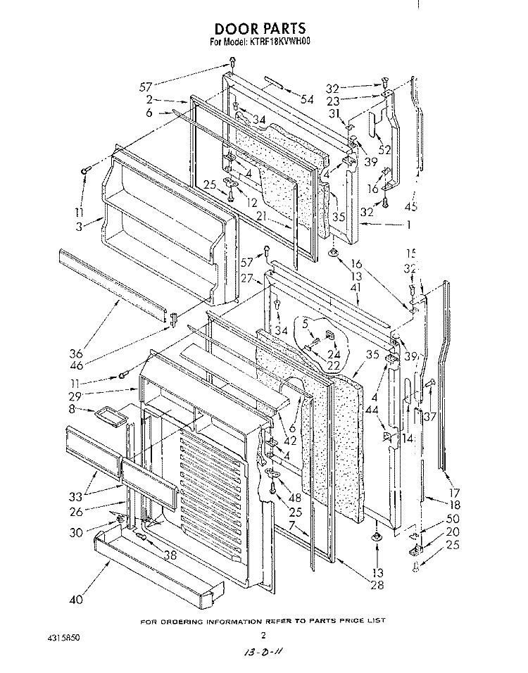 DOOR Diagram and Parts List for KTRF18KVWH00  KitchenAid Refrigerator