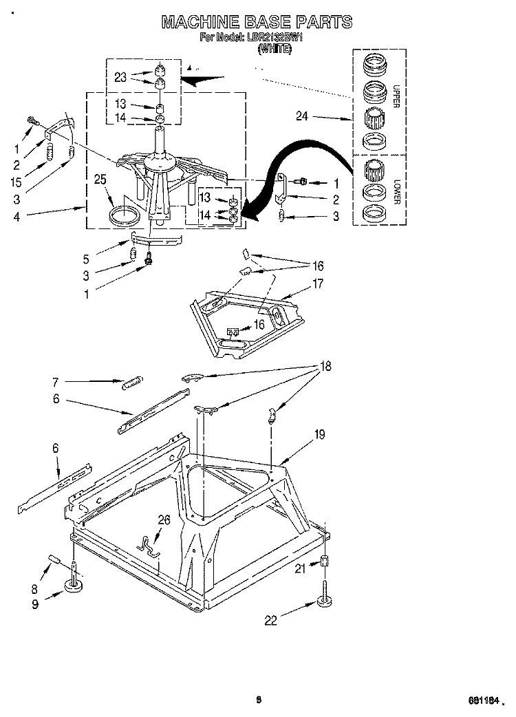 MACHINE BASE Diagram and Parts List for LBR2132BW1  Whirlpool Washer