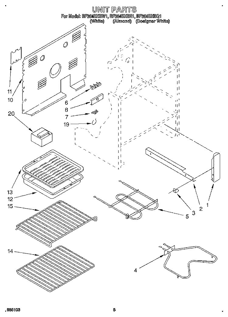 UNIT Diagram and Parts List for RF364BXBQ1  Whirlpool Range
