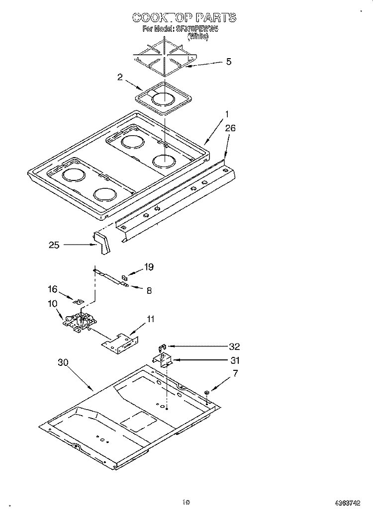 COOKTOP Diagram and Parts List for SF370PEWW5  Whirlpool Range