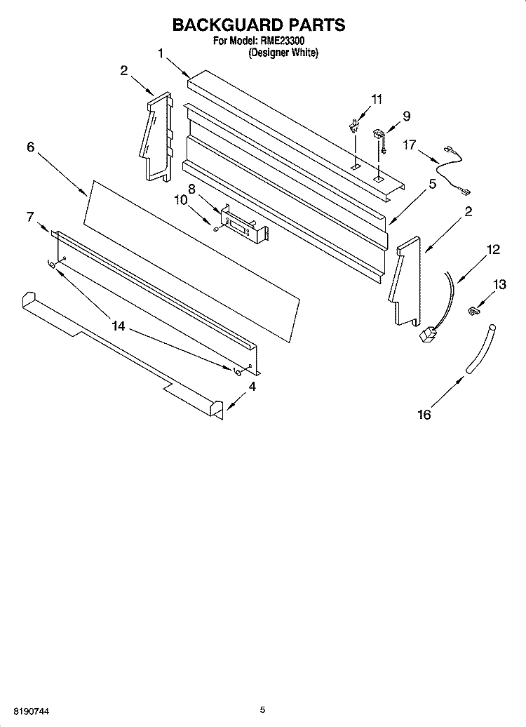 BACKGUARD PARTS, MISCELLANEOUS PARTS Diagram and Parts List for RME23300  Roper Range