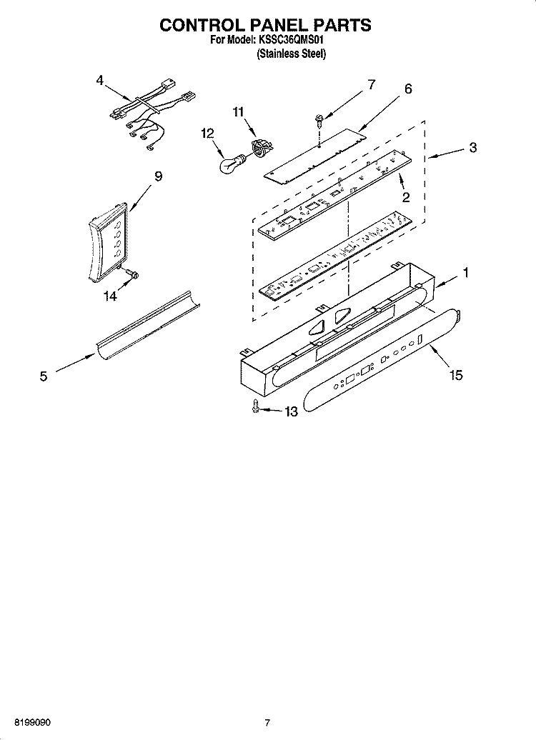 CONTROL PANEL PARTS Diagram and Parts List for KSSC36QMS01  KitchenAid Refrigerator
