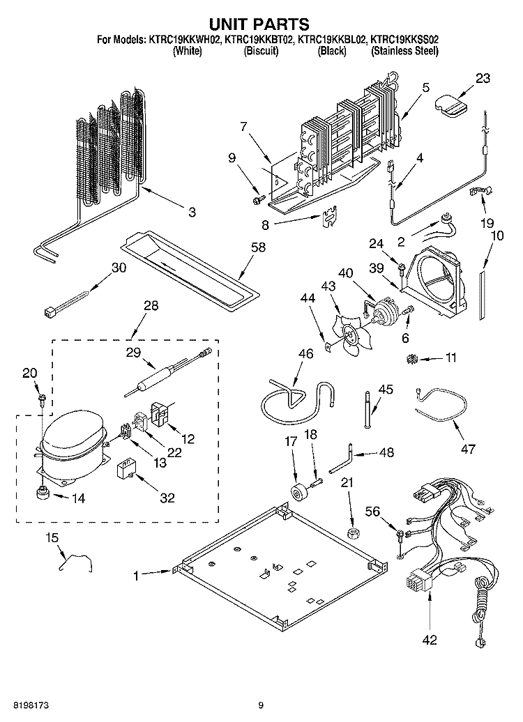 UNIT Diagram and Parts List for KTRC19KKWH02  KitchenAid Refrigerator