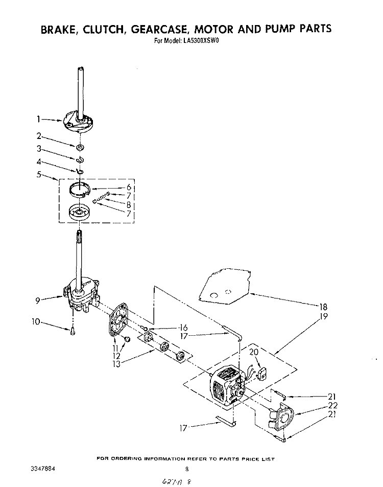 BRAKE, CLUTCH, GEARCASE, MOTOR AND PUMP Diagram and Parts List for LA5300XSW0  Whirlpool Washer