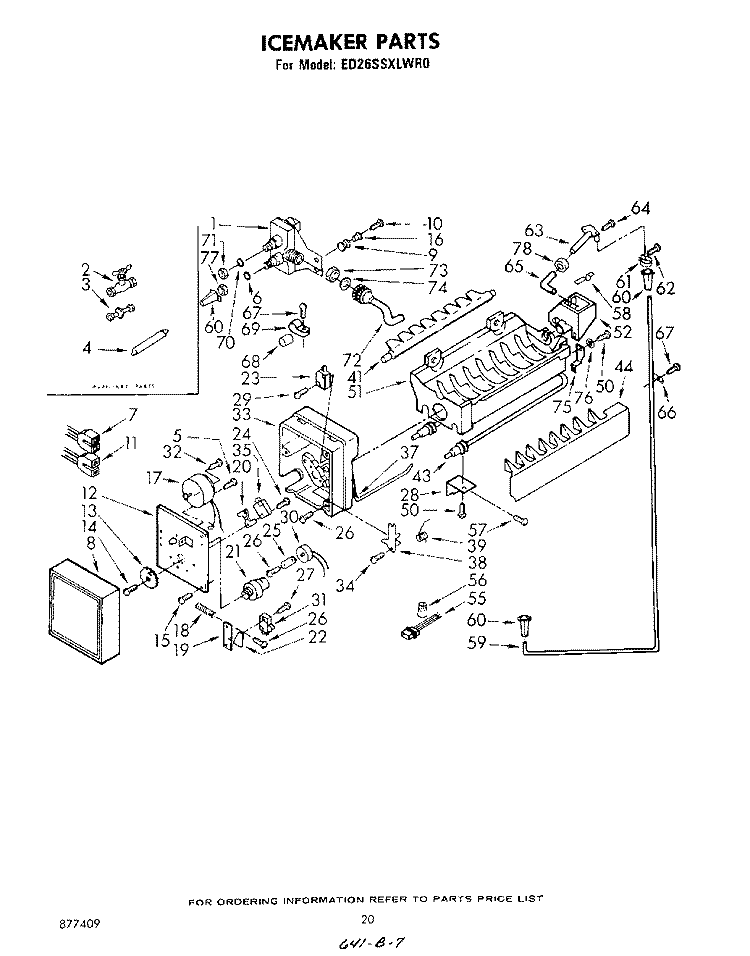 ICEMAKER Diagram and Parts List for ED26SSXLWR0  Whirlpool Refrigerator