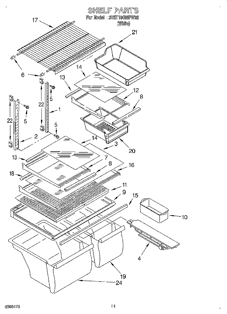 SHELF, LIT/OPTIONAL Diagram and Parts List for 3VET19GMFW02  Whirlpool Refrigerator