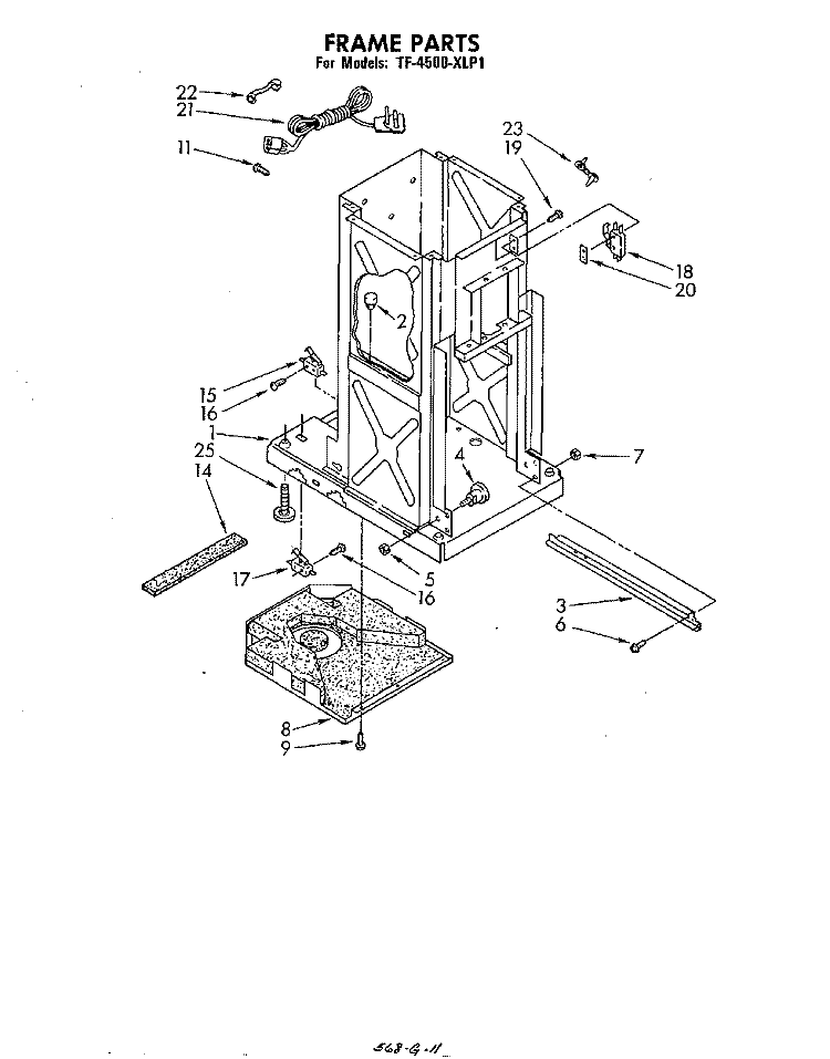 FRAME Diagram and Parts List for TF4500XLP1  Whirlpool Trash Compactor