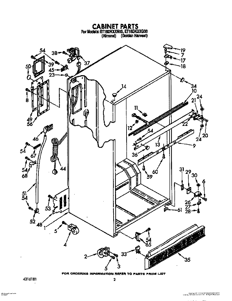 CABINET Diagram and Parts List for ET18DKXXN00  Whirlpool Refrigerator