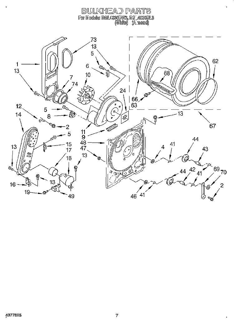 BULKHEAD Diagram and Parts List for RGL4636BL3  Roper Dryer