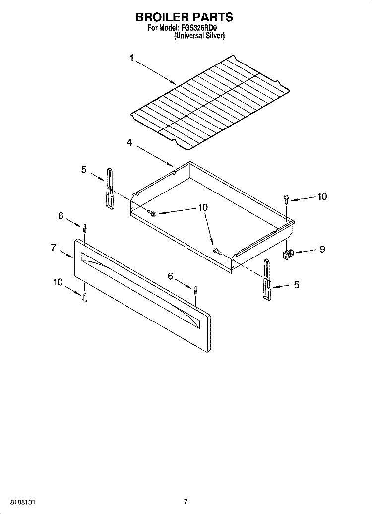 BROILER PARTS Diagram and Parts List for FGS326RD0  Roper Range
