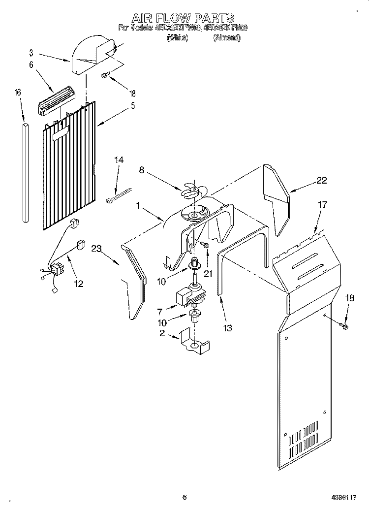 AIR FLOW Diagram and Parts List for 4ED20ZKIFW00  Whirlpool Refrigerator