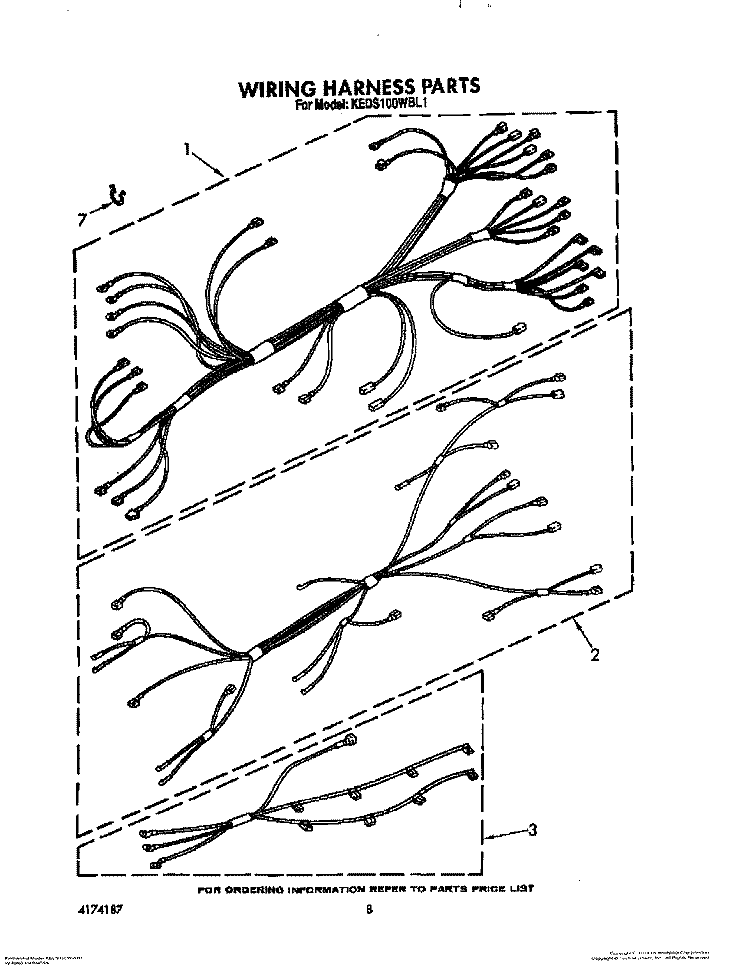 WIRING HARNESS Diagram and Parts List for KEDS100WAL1  KitchenAid Range