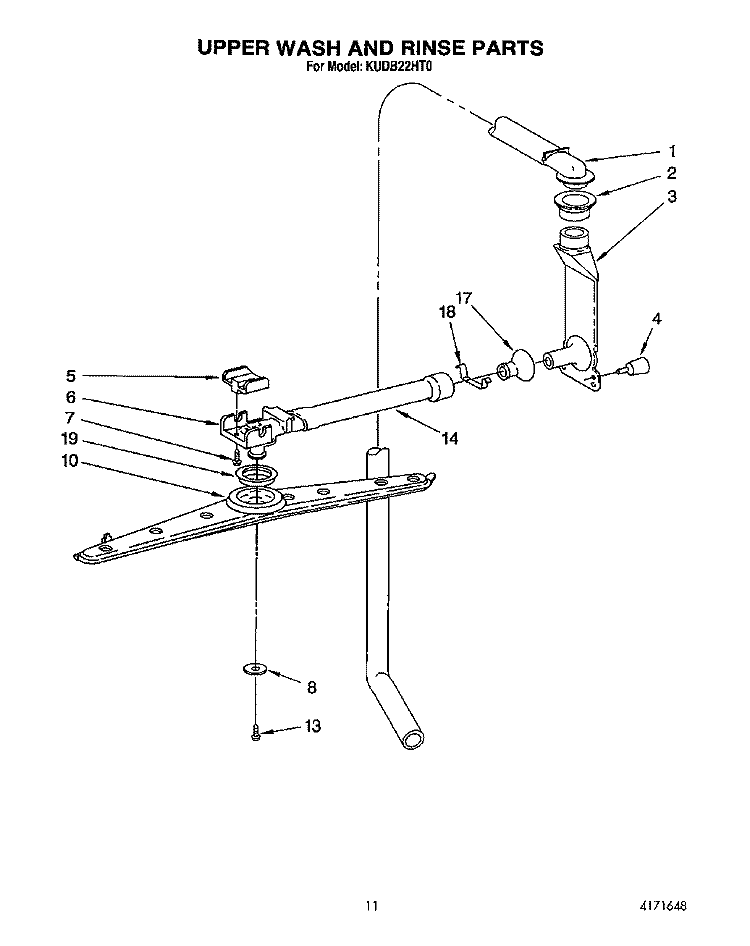 UPPER WASH AND RINSE Diagram and Parts List for KUDB22HT0  KitchenAid Dishwasher