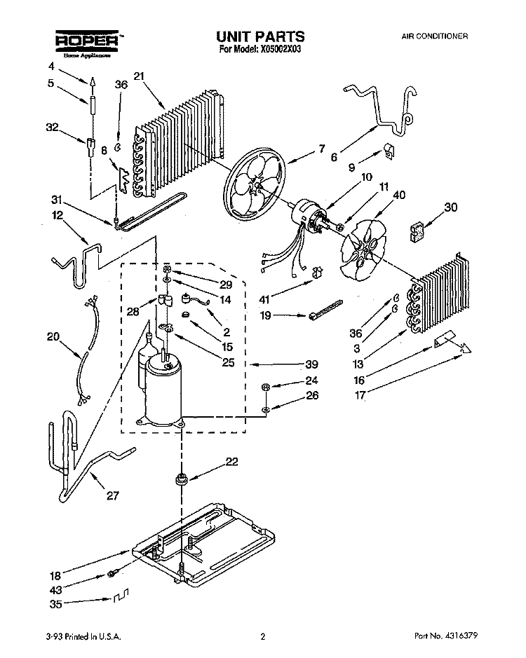 UNIT, LIT/OPTIONAL Diagram and Parts List for X05002X03  Roper Air Conditioner