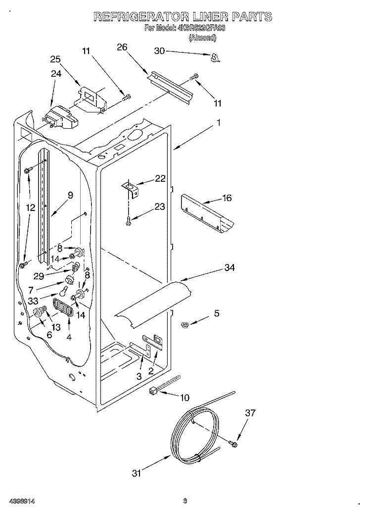 REFRIGERATOR LINER Diagram and Parts List for 4KSRS22QFA03  KitchenAid Refrigerator