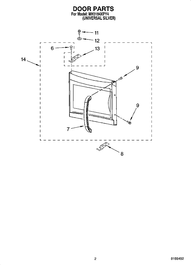 DOOR PARTS Diagram and Parts List for MH3184XPY4  Whirlpool Microwave