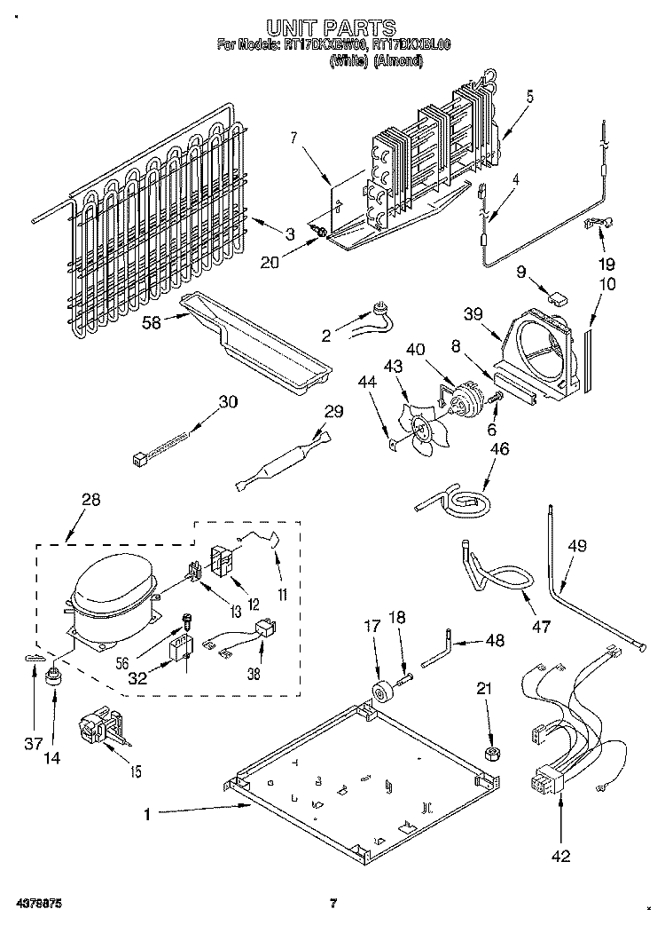 UNIT Diagram and Parts List for RT17DKXBL00  Roper Refrigerator