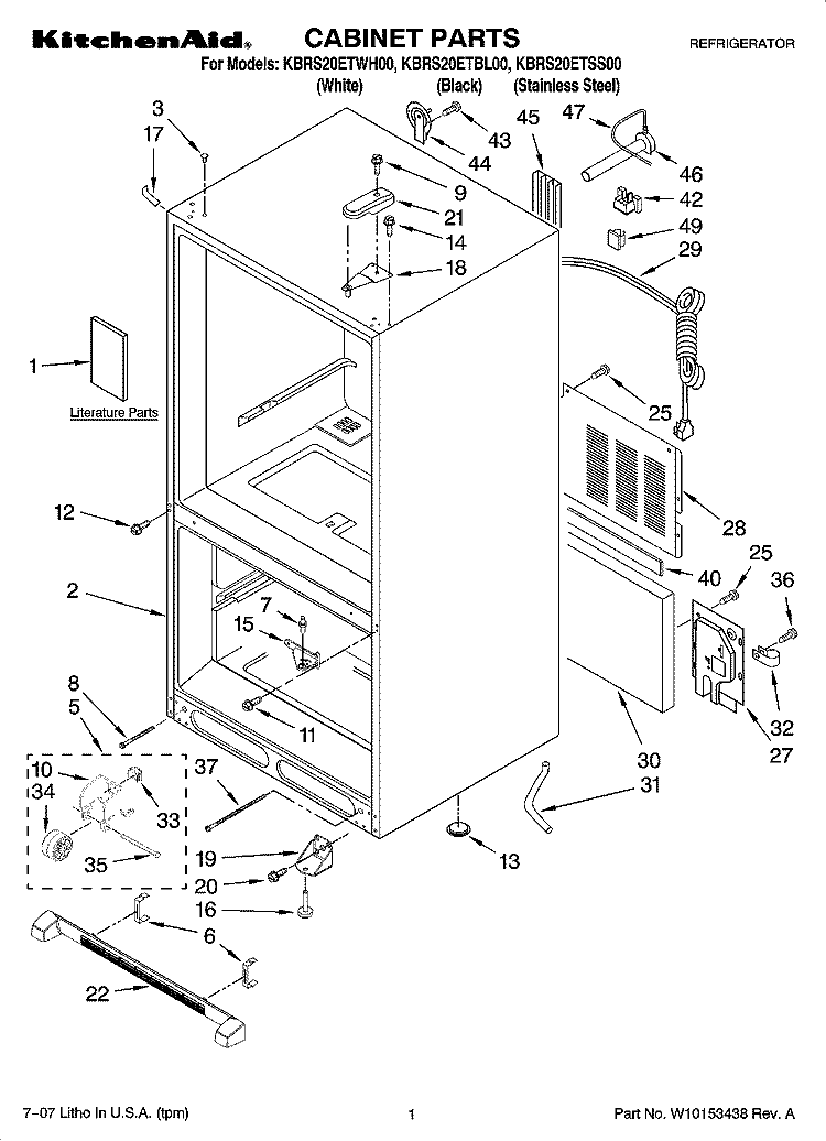 CABINET PARTS Diagram and Parts List for KBRS20ETBL00  KitchenAid Refrigerator