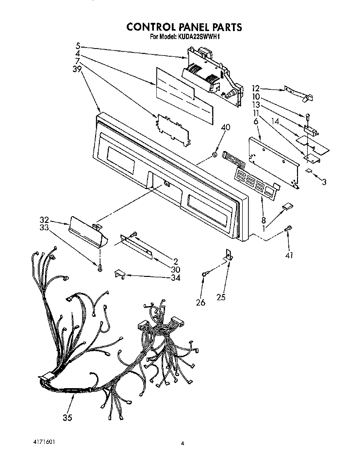 CONTROL PANEL, LIT/OPTIONAL Diagram and Parts List for KUDA22SWWH1  KitchenAid Dishwasher