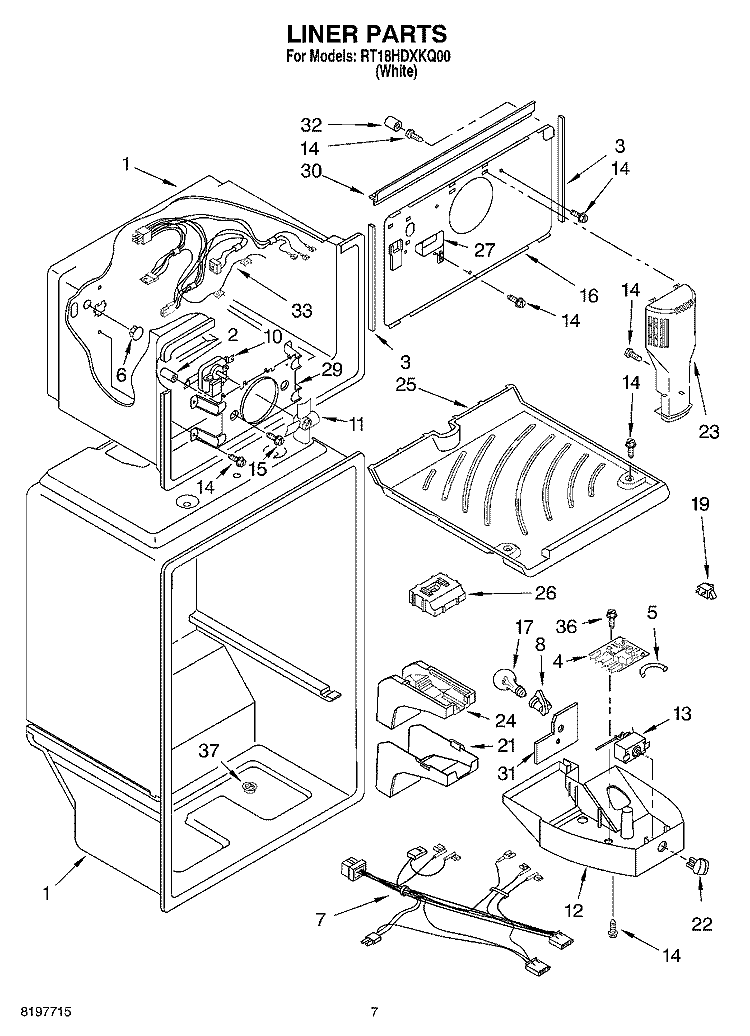 LINER Diagram and Parts List for RT18HDXKQ00  Roper Refrigerator