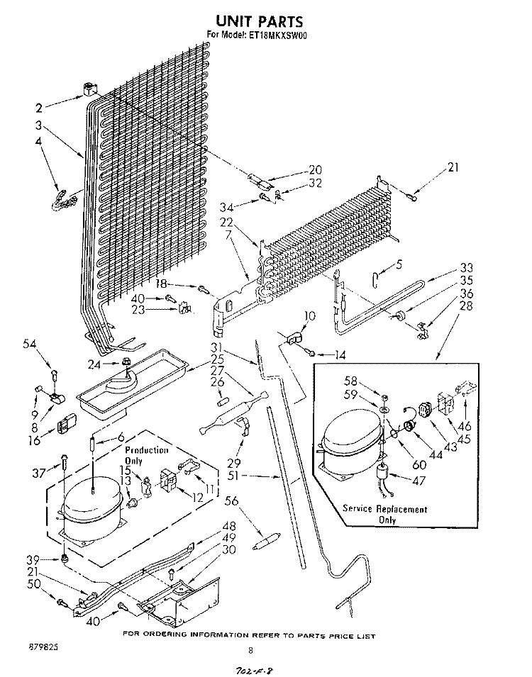 UNIT Diagram and Parts List for ET18MKXSW00  Whirlpool Refrigerator