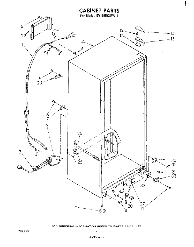 CABINET Diagram and Parts List for EV15HKXRW1  Whirlpool Freezer