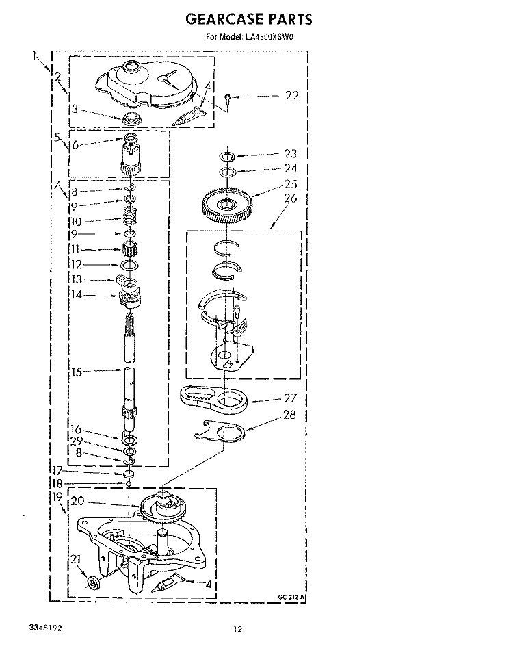 GEARCASE Diagram and Parts List for LA4800XSW0  Whirlpool Washer