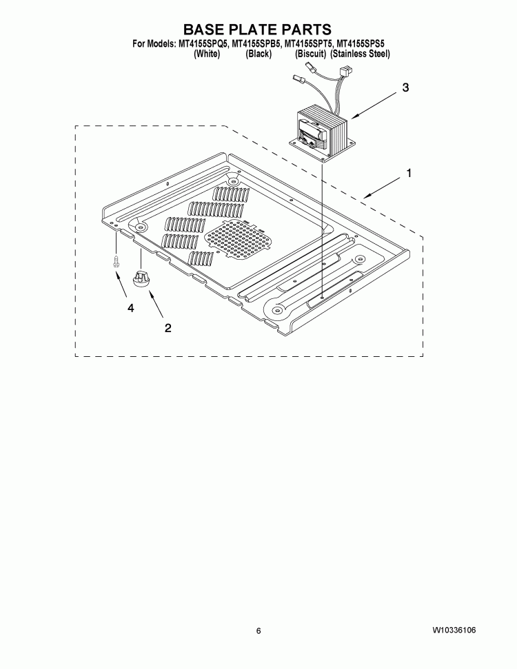 BASE PLATE PARTS Diagram and Parts List for MT4155SPB5  Whirlpool Microwave