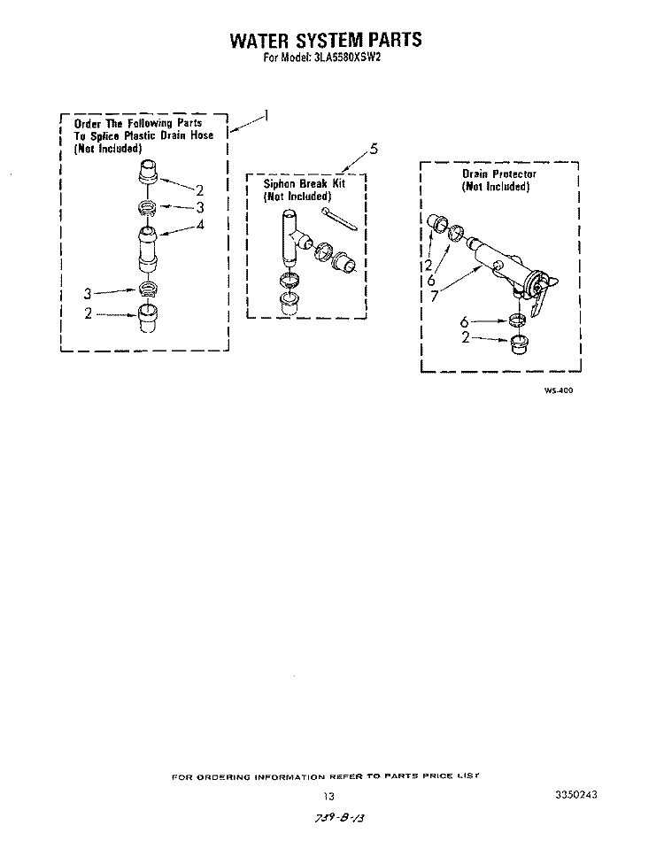 WATER SYSTEM Diagram and Parts List for 3LA5580XSW2  Whirlpool Washer