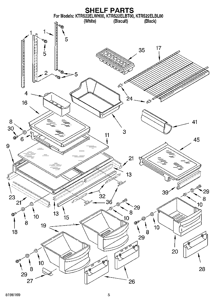 SHELF Diagram and Parts List for KTRS22ELBT00  KitchenAid Refrigerator