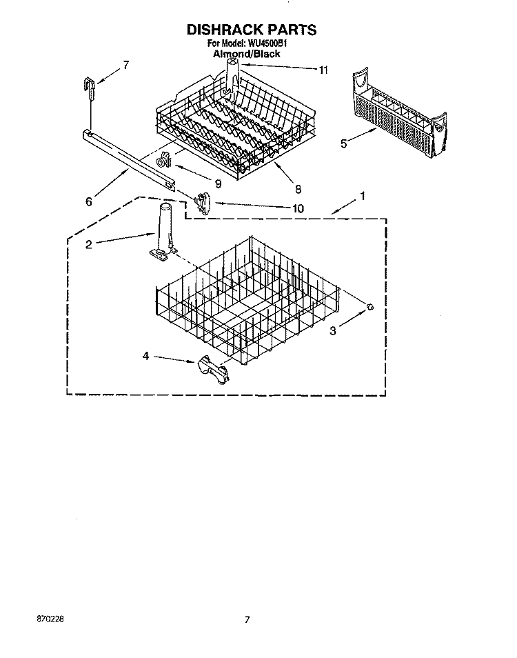 DISHRACK Diagram and Parts List for WU4500B1  Roper Dishwasher