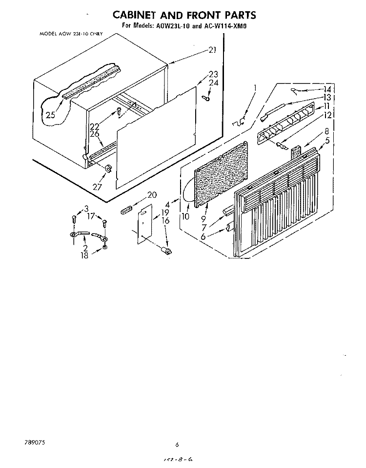 SECTION Diagram and Parts List for ACW114XM0  Whirlpool Air Conditioner