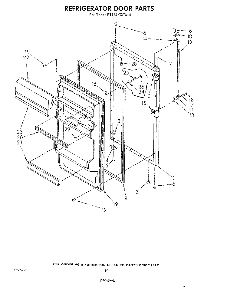 REFRIGERATOR DOOR , NOT ILLUSTRATED Diagram and Parts List for ET12AKXSW00  Whirlpool Refrigerator