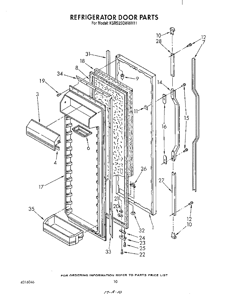 REFRIGERATOR DOOR Diagram and Parts List for KSRS25QWWH11  KitchenAid Refrigerator