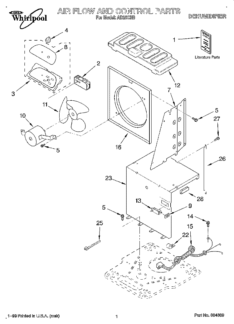 SECTION Diagram and Parts List for AD25CH0  Whirlpool Dehumidifier