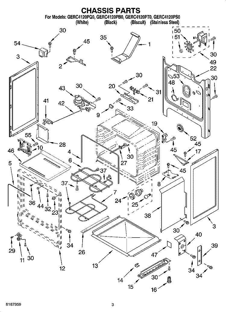 CHASSIS PARTS Diagram and Parts List for GERC4120PT0  Whirlpool Range
