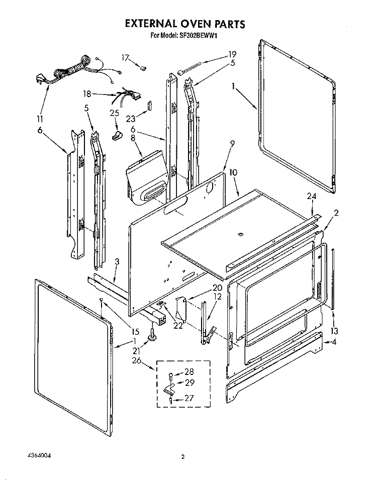 EXTERNAL OVEN Diagram and Parts List for SF302BEWN1  Whirlpool Range