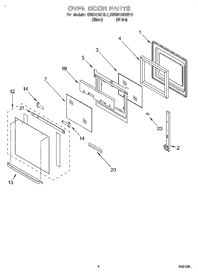 OVEN DOOR Diagram and Parts List for KEBI276DBL7  KitchenAid Wall Oven