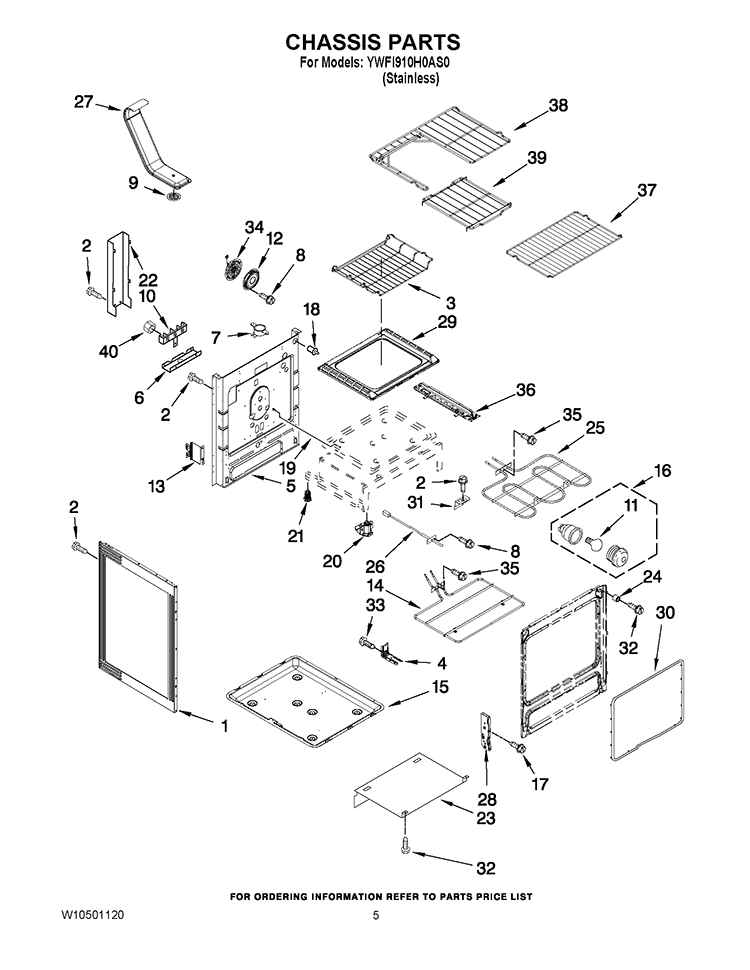 CHASSIS PARTS Diagram and Parts List for YWFI910H0AS0  Whirlpool Range