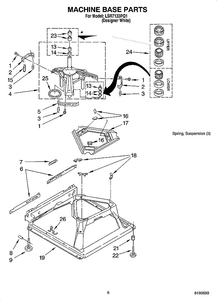 MACHINE BASE PARTS Diagram and Parts List for LSR7133PQ1  Whirlpool Washer