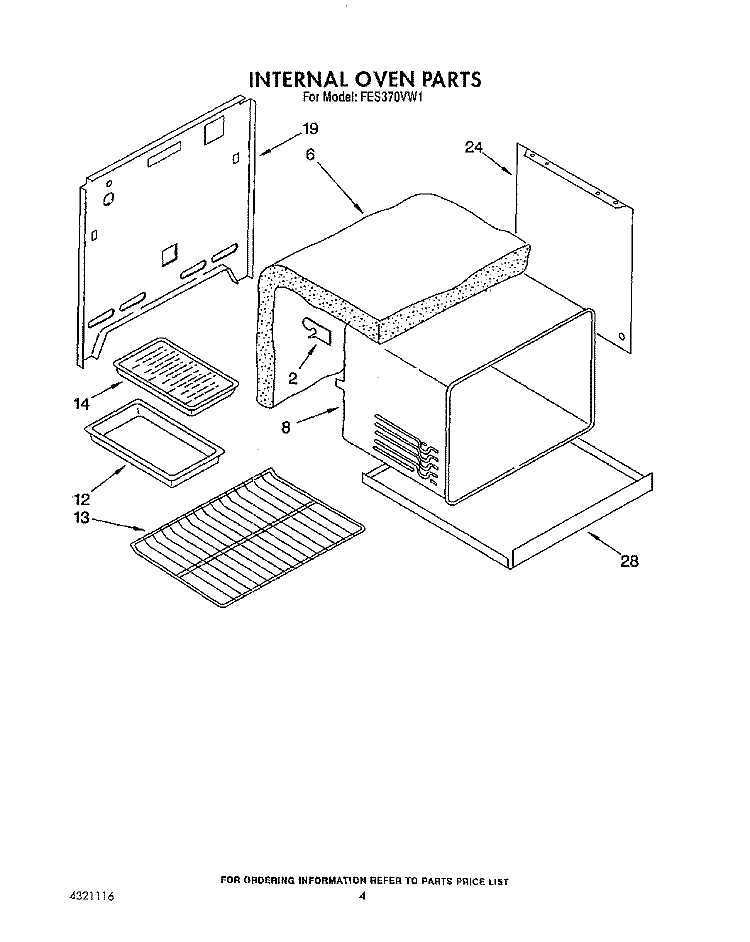 INTERNAL OVEN Diagram and Parts List for FES370VX1  Whirlpool Range