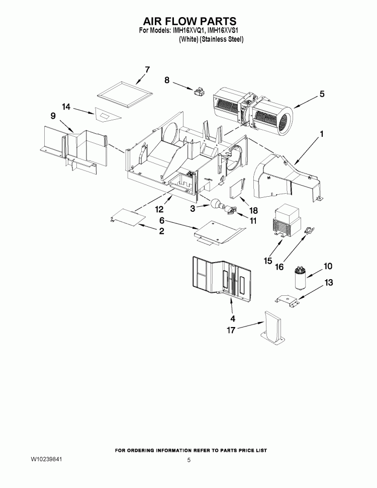 AIR FLOW PARTS Diagram and Parts List for IMH16XVQ1  Whirlpool Microwave