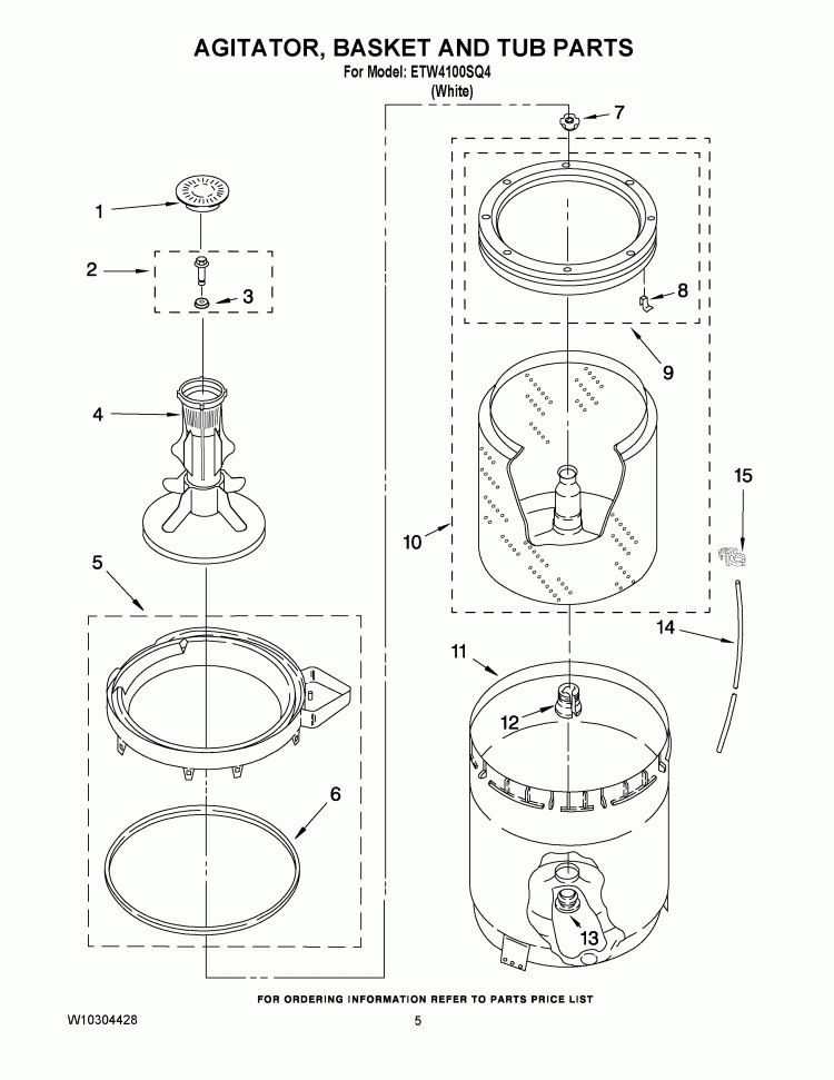 AGITATOR, BASKET AND TUB PARTS Diagram and Parts List for ETW4100SQ4  Estate Washer