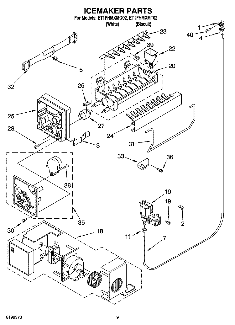ICEMAKER PARTS Diagram and Parts List for ET1FHMXMT02  Whirlpool Refrigerator